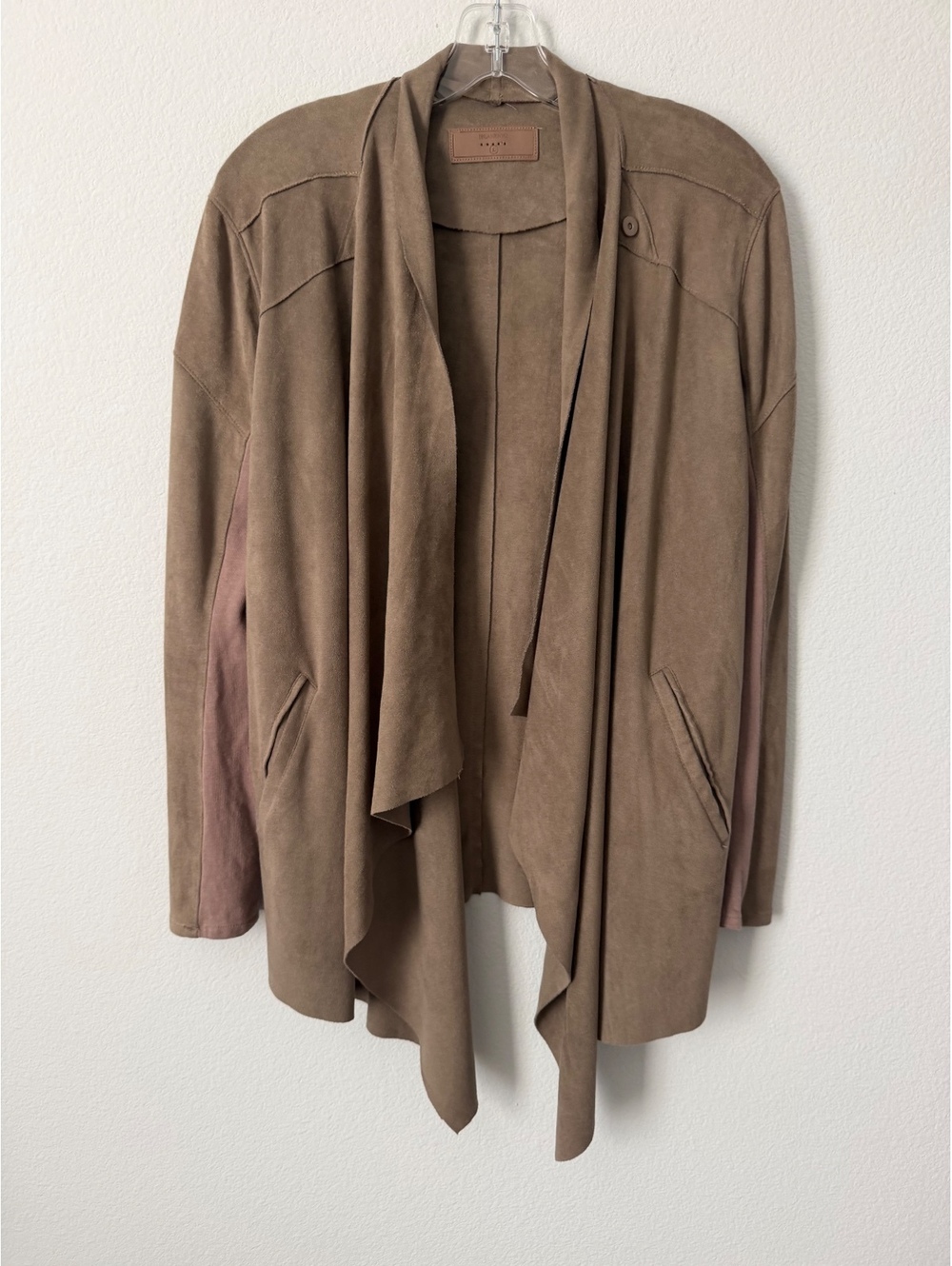 BLANKNYC Faux Suede Draped Open Front Long Sleeve Cardigan Jacket Women's Size L